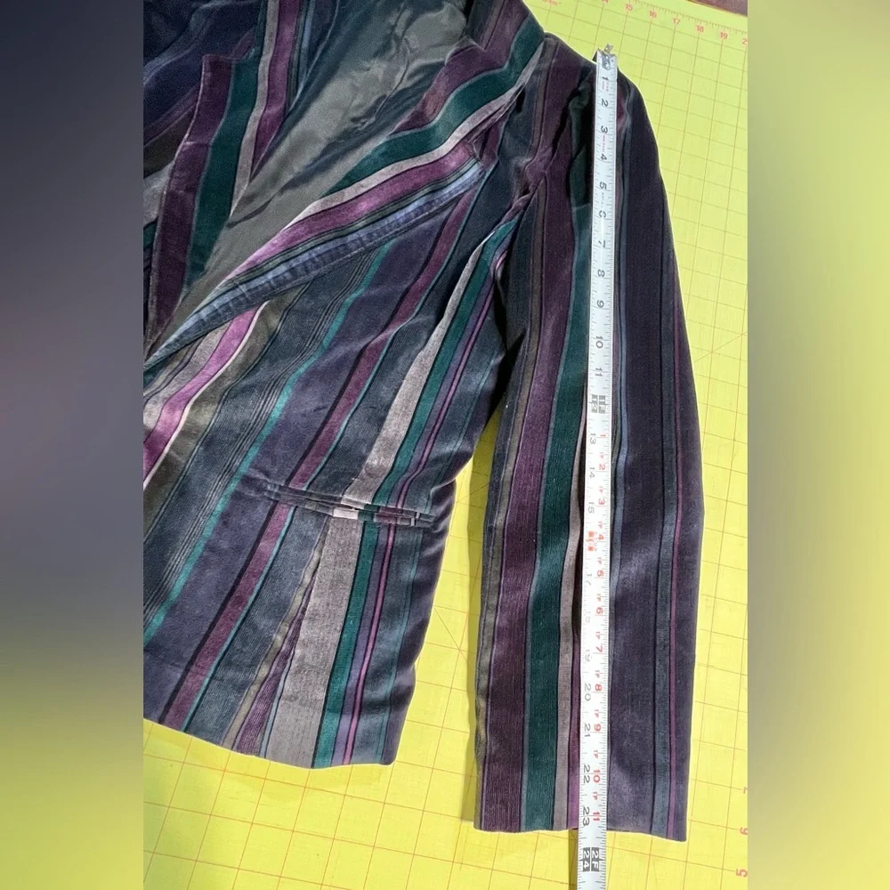 VINTAGE velvet moody jewel tone stripe blazer suit coat womens tailored 80s - Picture 12 of 12
